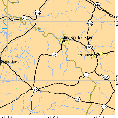 Zip code 21791 close-up map