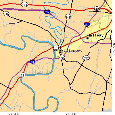 Zip code 21795 close-up map