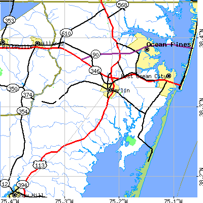 Zip code 21811 close-up map