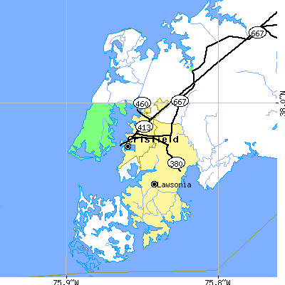 Zip code 21817 close-up map