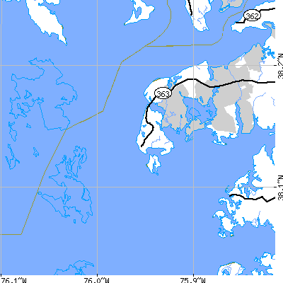 Zip code 21821 close-up map