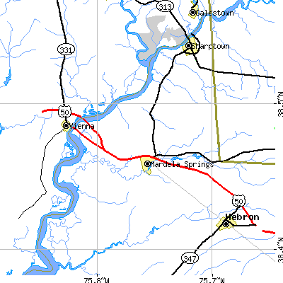 Zip code 21837 close-up map