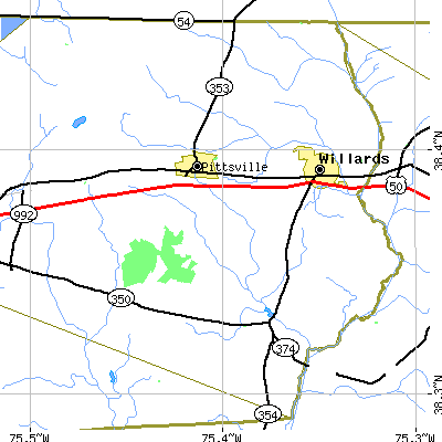 Zip code 21850 close-up map