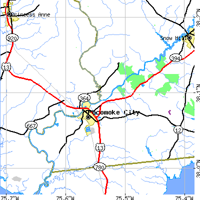 Zip code 21851 close-up map