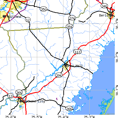 Zip code 21863 close-up map