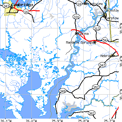 Zip code 21869 close-up map