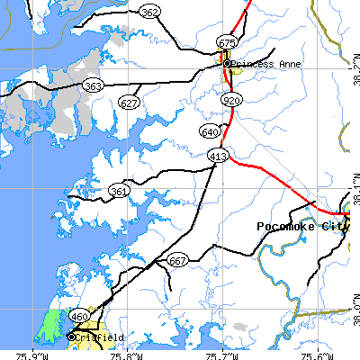 Zip code 21871 close-up map