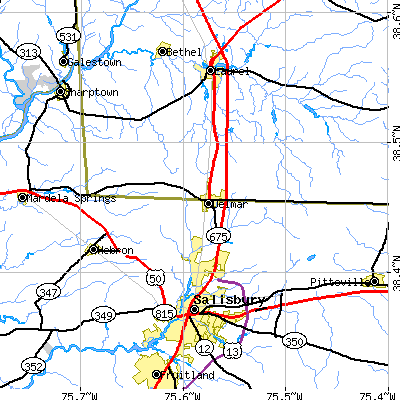 Zip code 21875 close-up map