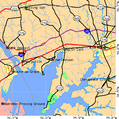 Zip code 21901 close-up map