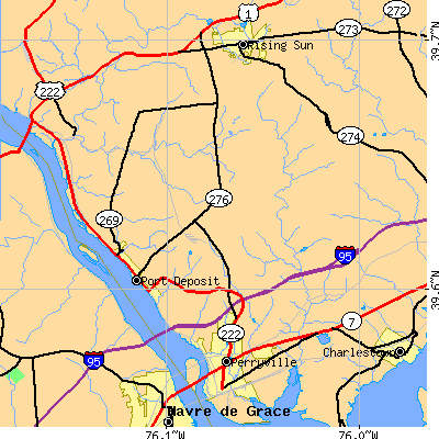 Zip code 21904 close-up map