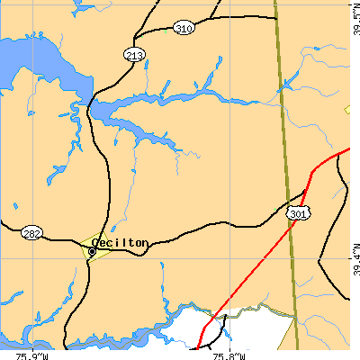 Zip code 21912 close-up map