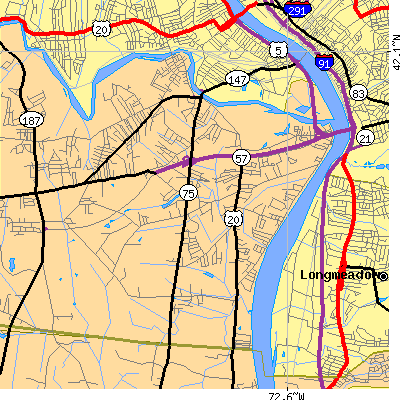 Zip code 01001 close-up map