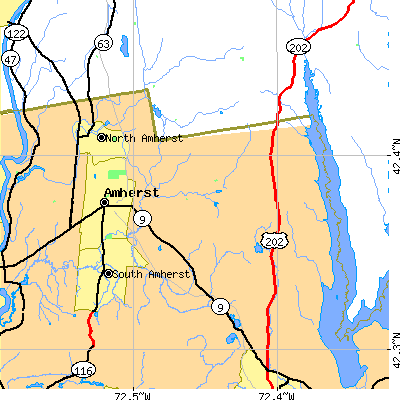 Zip code 01002 close-up map
