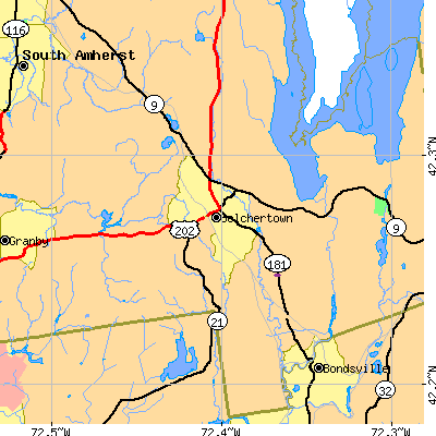 Zip code 01007 close-up map