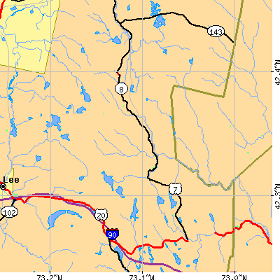 Zip code 01223 close-up map