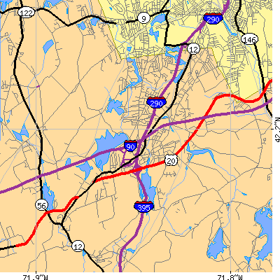 Zip code 01501 close-up map