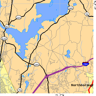 Zip code 01505 close-up map