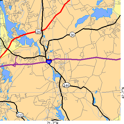 Zip code 01536 close-up map