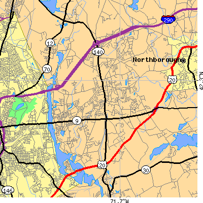 Zip code 01545 close-up map