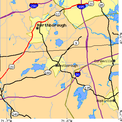 Zip code 01581 close-up map