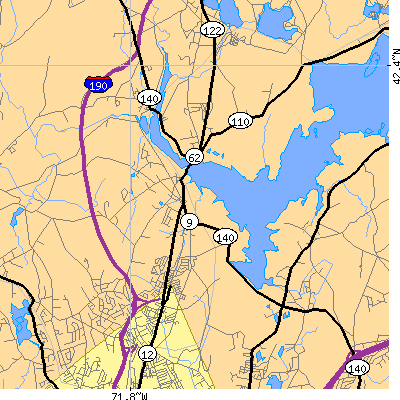 Zip code 01583 close-up map