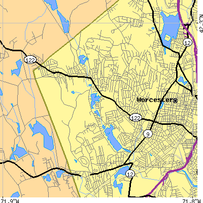Zip code 01602 close-up map