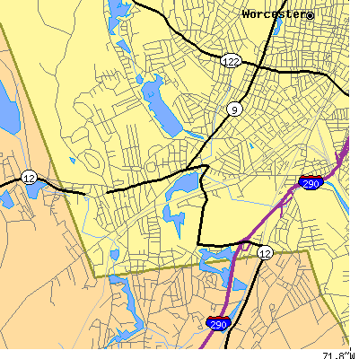 Zip code 01603 close-up map