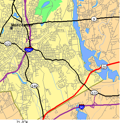 Zip code 01604 close-up map