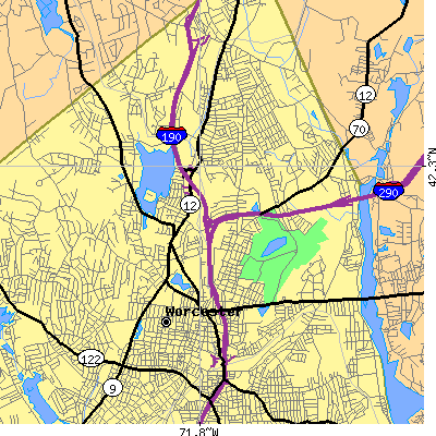 Zip code 01605 close-up map