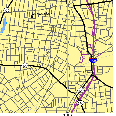 Zip code 01608 close-up map