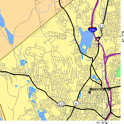Zip code 01609 close-up map