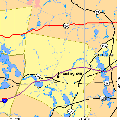 Zip code 01701 close-up map