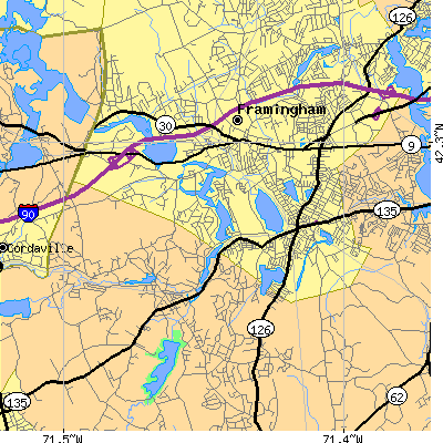 Zip code 01702 close-up map