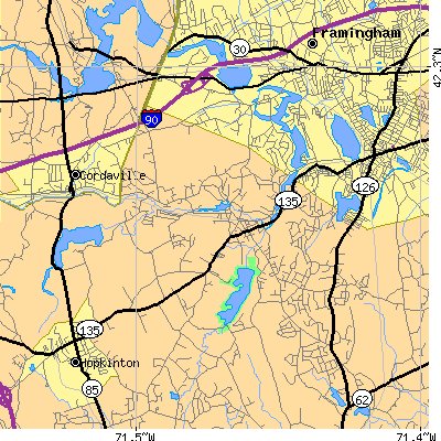 Zip code 01721 close-up map