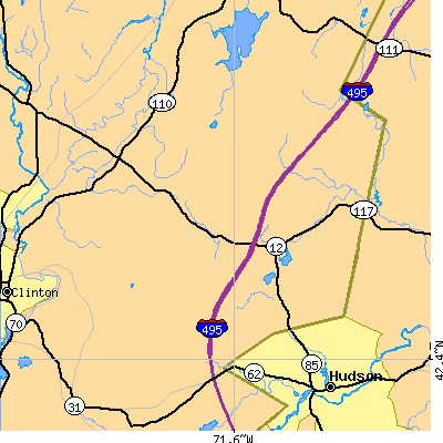 Zip code 01740 close-up map