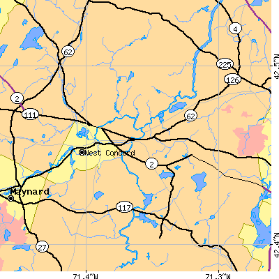 Zip code 01742 close-up map