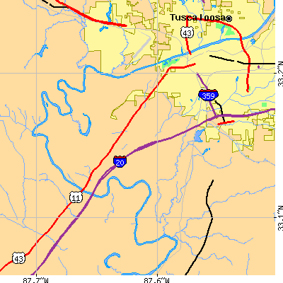 Zip code 35401 close-up map