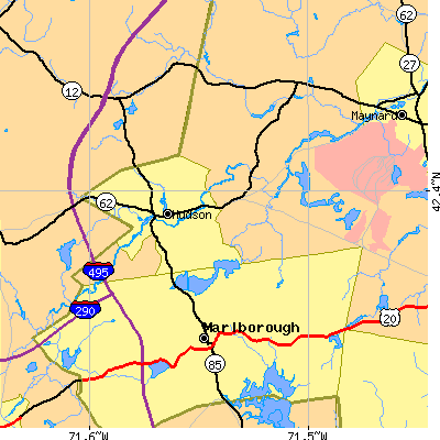 Zip code 01749 close-up map