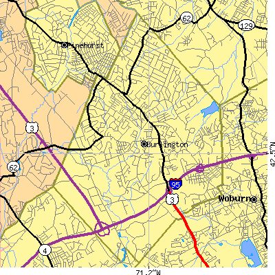 Zip code 01803 close-up map