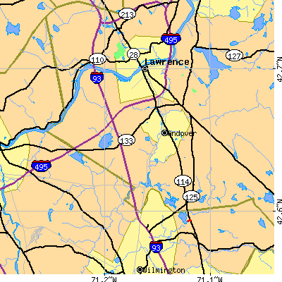 Zip code 01810 close-up map