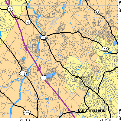 Zip code 01821 close-up map
