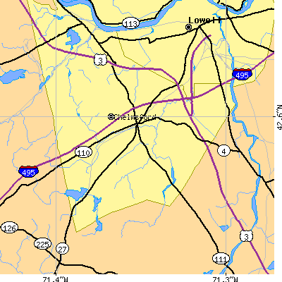 Zip code 01824 close-up map