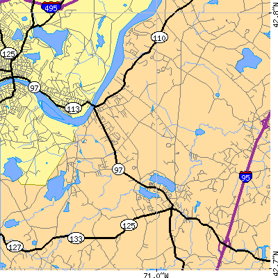 Zip code 01834 close-up map