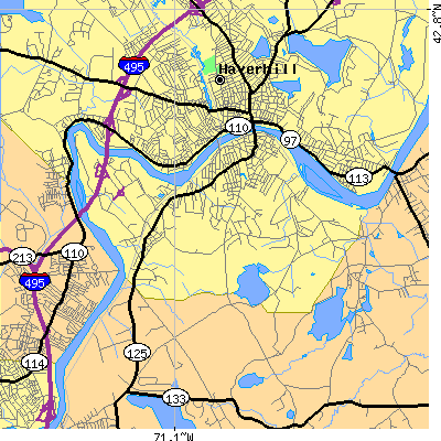 Zip code 01835 close-up map