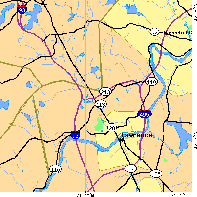 Zip code 01844 close-up map