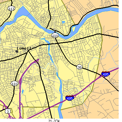 Zip code 01852 close-up map