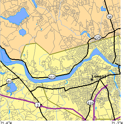 Zip code 01854 close-up map