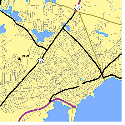 Zip code 01902 close-up map
