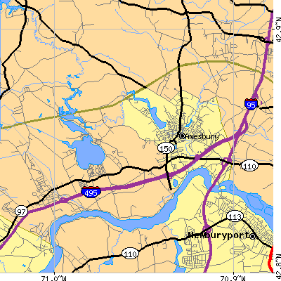 Zip code 01913 close-up map