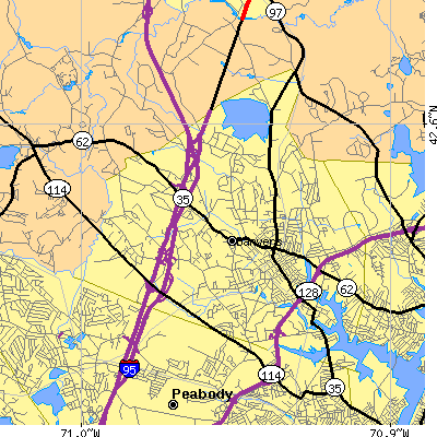 Zip code 01923 close-up map